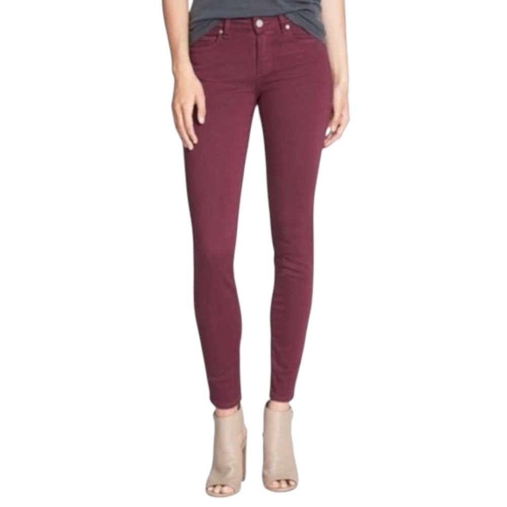 Paige Skyline Skinny Jeans Women 28 Burgundy Low Rise Stretch